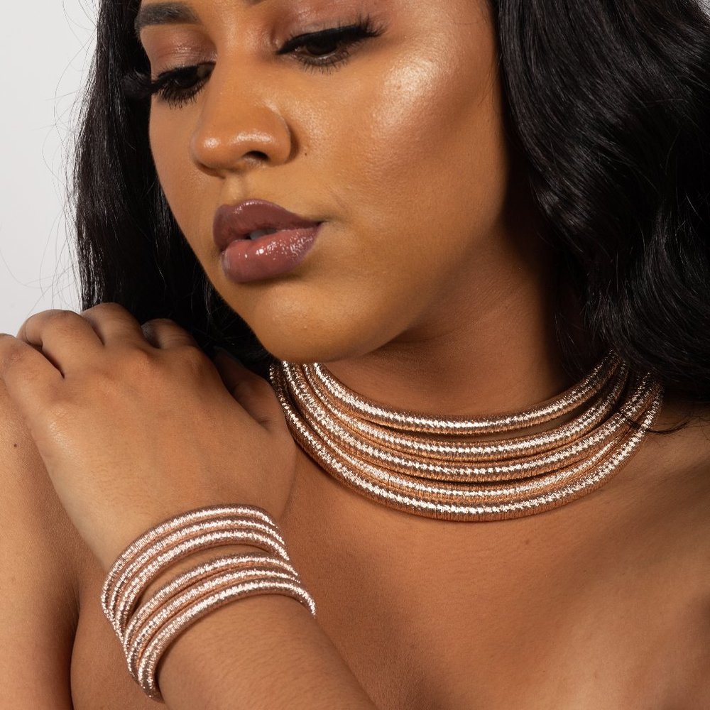 Rose Gold Stunner Statement Necklace & Bracelet